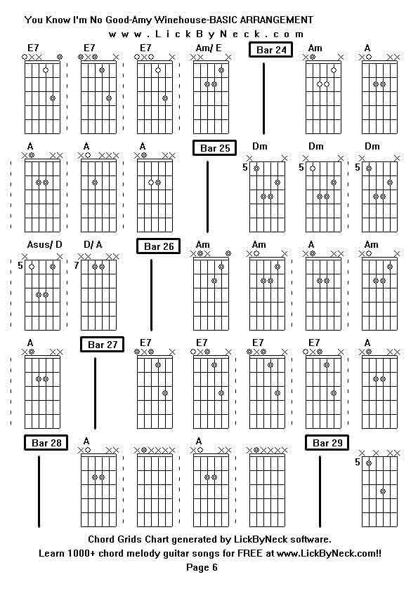 Chord Grids Chart of chord melody fingerstyle guitar song-You Know I'm No Good-Amy Winehouse-BASIC ARRANGEMENT,generated by LickByNeck software.